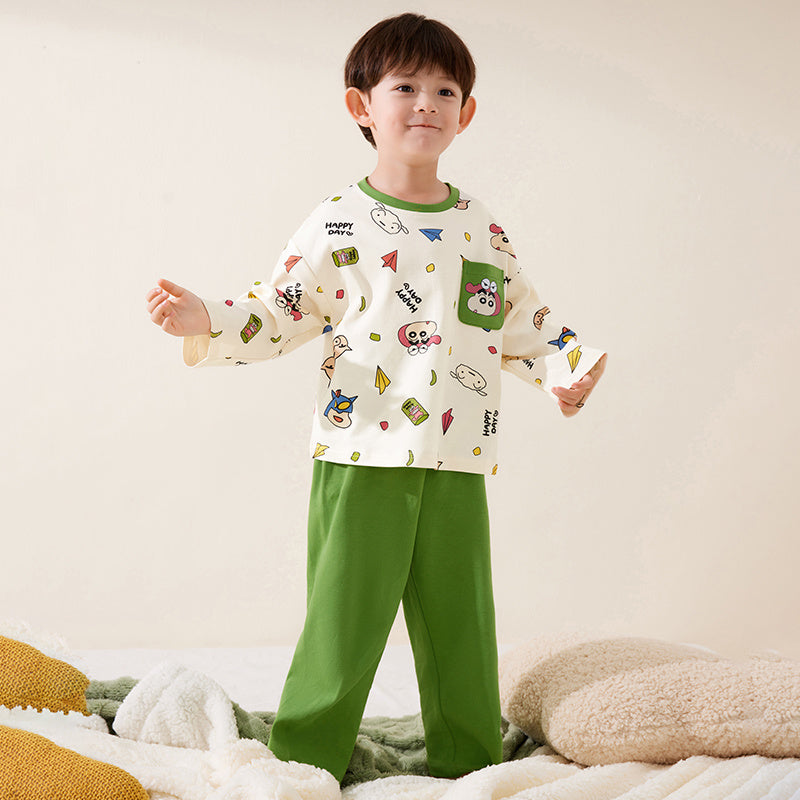 締め付けなし 総柄 長袖 Tシャツ+ロングパンツ セットアップ n-255