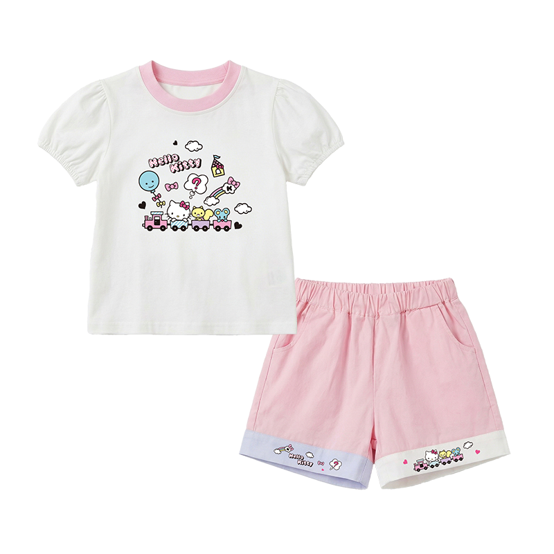 甘いピンク 配色 トップス+パンツ セットアップ n-347