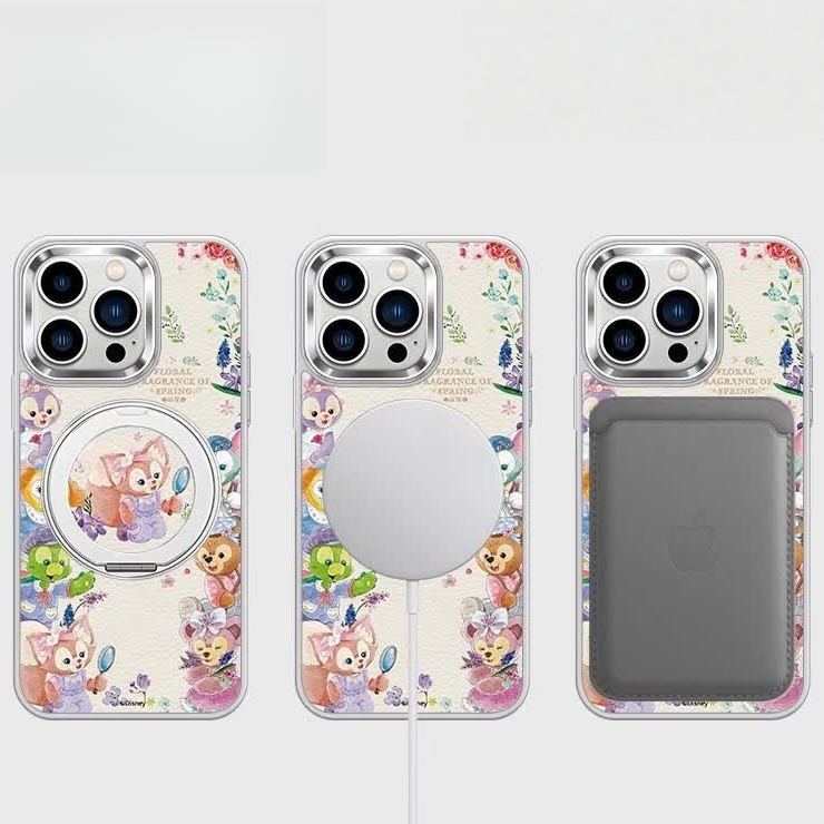 iPhone対応 回転リングスタンド 磁気吸着 レザー調 四隅緩衝 耐衝撃 スマホケース C-80046