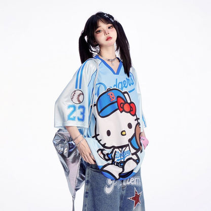 サテン光沢生地 プリント 総柄 ゆったり ルーズ Tシャツ C-50031