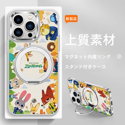 iPhone機種に対応 マグネット充電対応 360度回転リング スタンド付き スマホケース C-80024