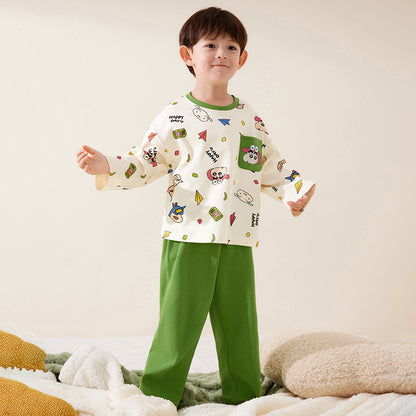 締め付けなし 総柄 長袖  Tシャツ+ロングパンツ セットアップ n-255