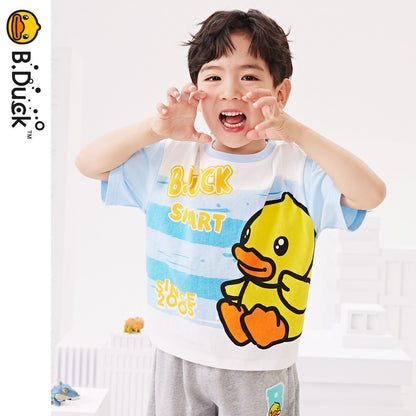 男女兼用 キッズ 夏 丸首 ボーダー Tシャツ n-145