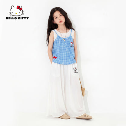 水色 チェック さらさら 夏用 トップス+パンツ セットアップ n-290