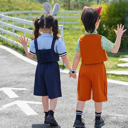 5点セット 半袖トップス+ベスト+パンツ+ネクタイ+帽子 セットアップ n-171