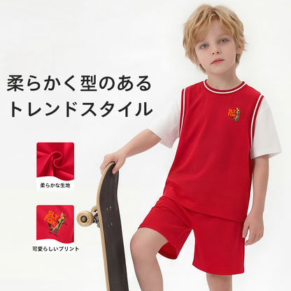 配色 プリント トップス+ショートパンツ セットアップ n-182