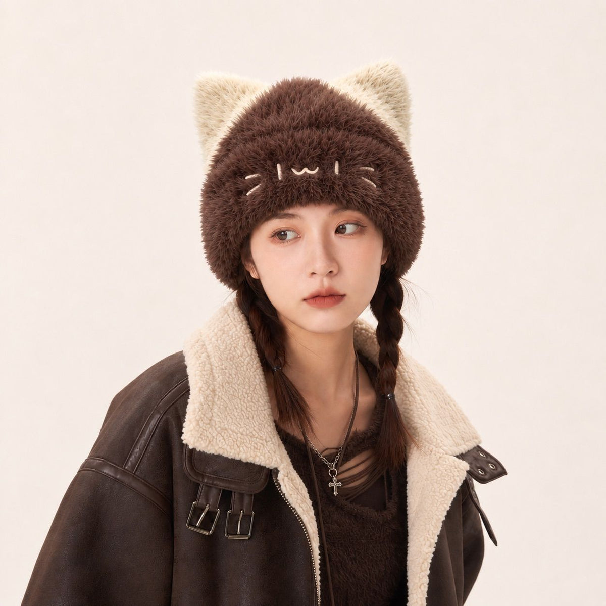 ふわふわ猫耳 あったか 防寒 伸縮性 やわらか 秋冬 ハット 帽子 C-70010