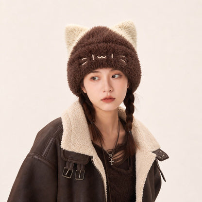 ふわふわ猫耳 あったか 防寒 伸縮性 やわらか 秋冬 ハット 帽子 C-70010