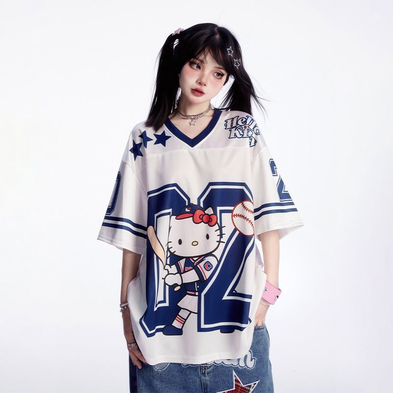 サテン光沢生地 プリント 総柄 ゆったり ルーズ Tシャツ C-50031