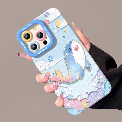 iPhone機種に対応 クジラ油絵 スマホケース C-80063