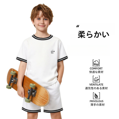 接触冷感 プリント スポーツ トップス+ショートパンツ セットアップ n-179