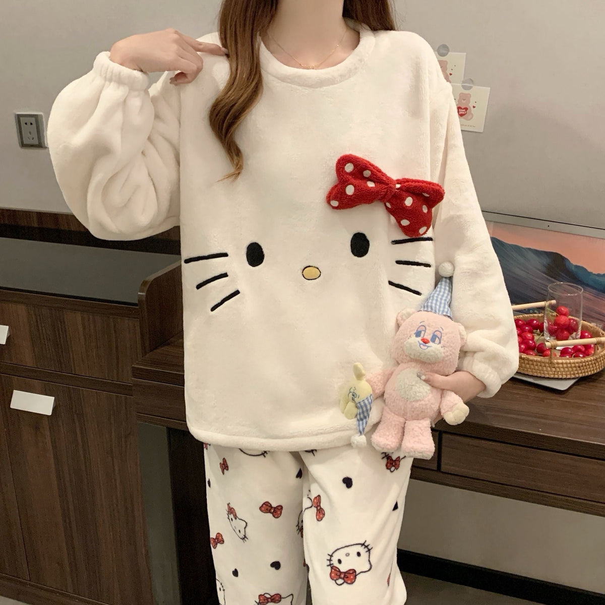 もこもこ 長袖パジャマ あったか トップス + パンツ セットアップ C-50077