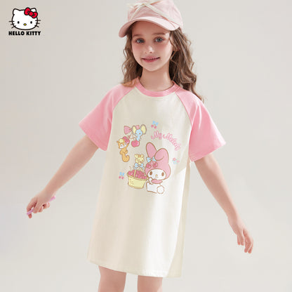 夏さらさら 配色 切り替え プリント ロング Tシャツ n-336