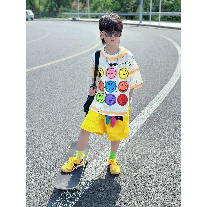 個性派 スマイル顔 Tシャツ+五分丈 ショーツ セットアップ n-168