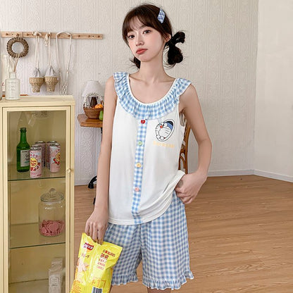 大人可愛い チェック柄 パジャマ トップス+ショートパンツ セットアップ C-50021