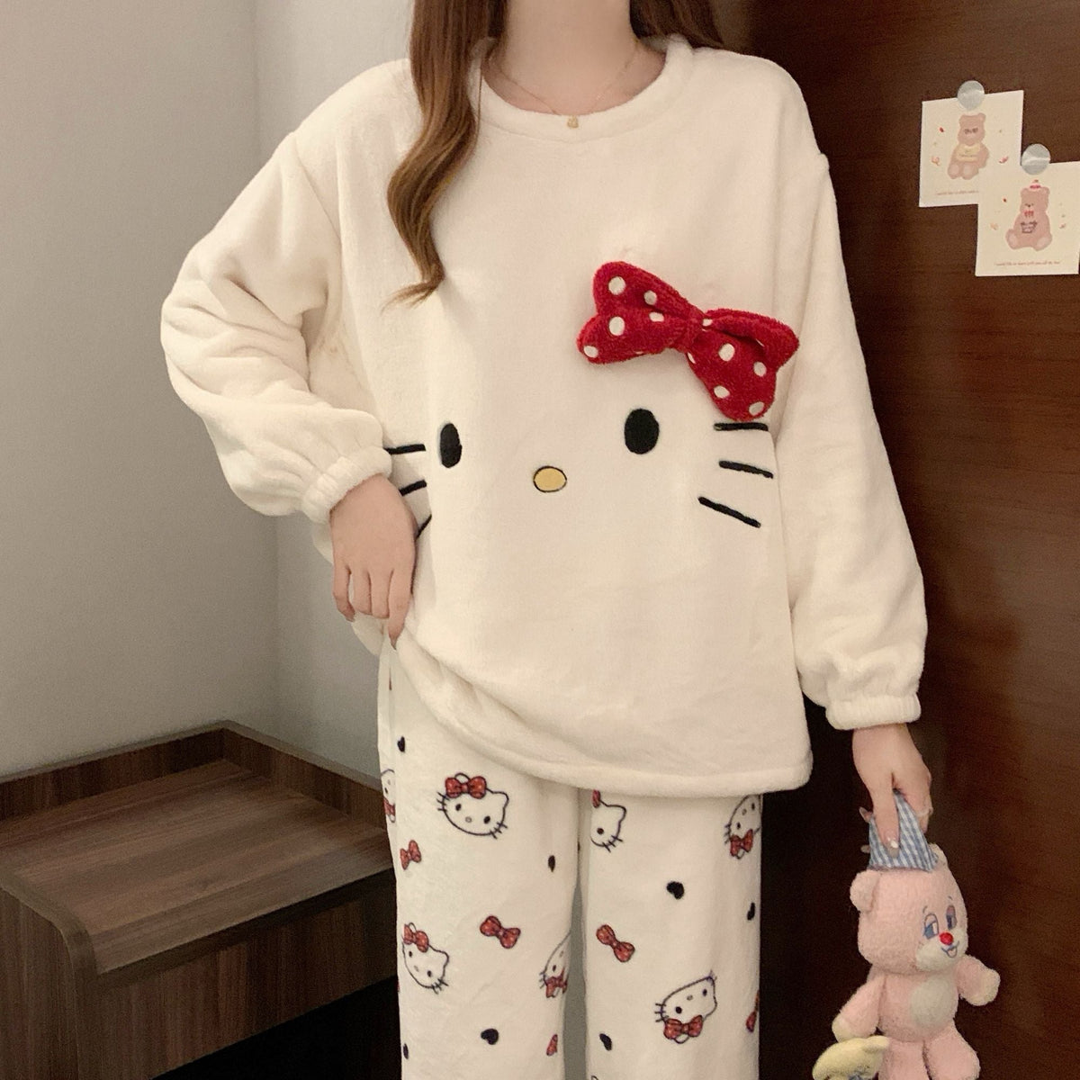 もこもこ 長袖パジャマ あったか トップス + パンツ セットアップ C-50077