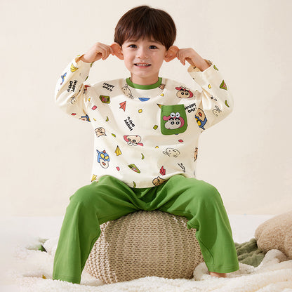締め付けなし 総柄 長袖  Tシャツ+ロングパンツ セットアップ n-255