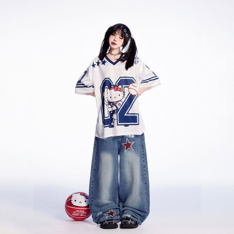 サテン光沢生地 プリント 総柄 ゆったり ルーズ Tシャツ C-50031