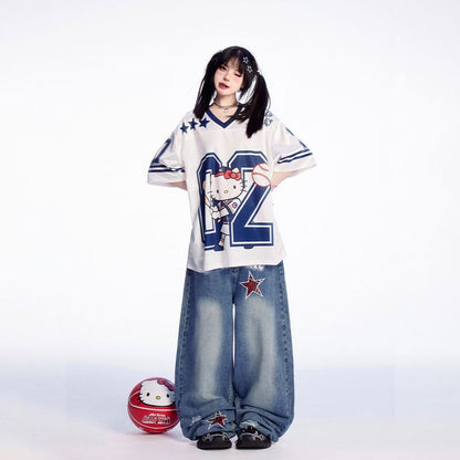 サテン光沢生地 プリント 総柄 ゆったり ルーズ Tシャツ C-50031