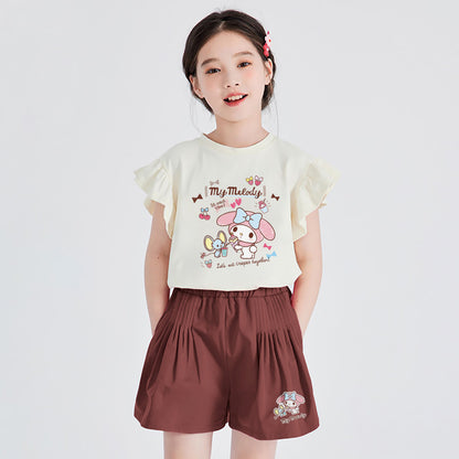 フリル袖 柔らか生地 カジュアル Tシャツ+ショートパンツ セットアップ n-141
