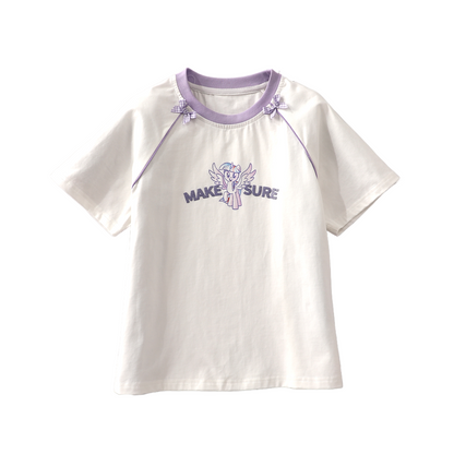 配色襟ライン プリント リボン Tシャツ n-122
