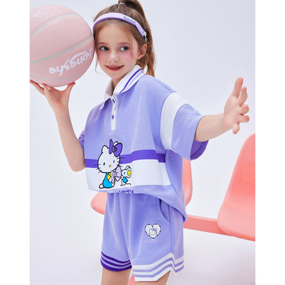 子供用 配色切替 半袖 ポロシャツ+ショーツ セットアップ n-103