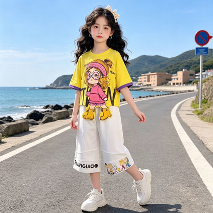 人気トレンド 可愛い プリント トップス+パンツ セットアップ n-219