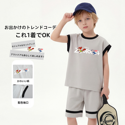 肌触りよい 配色 スポーツ トップス+ショートパンツ セットアップ n-176