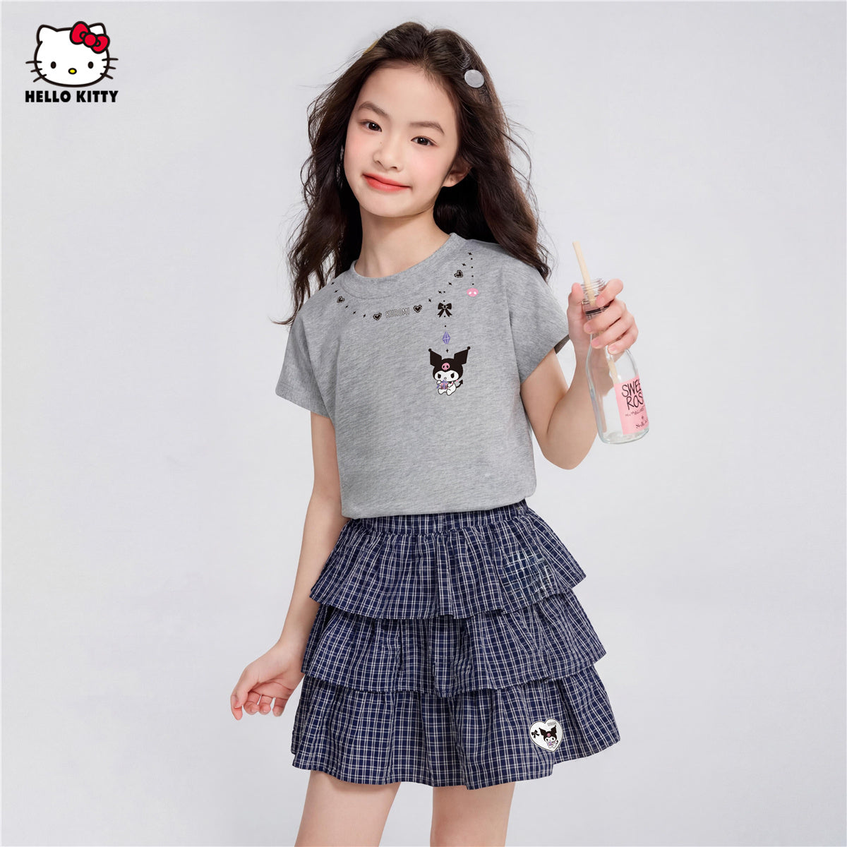 通気性に優れた 夏用 クルーネック Tシャツ+フリルスカート セットアップ n-313