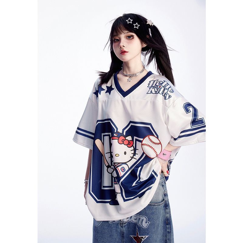 サテン光沢生地 プリント 総柄 ゆったり ルーズ Tシャツ C-50031