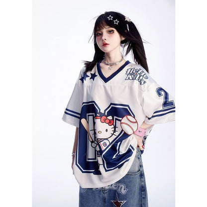 サテン光沢生地 プリント 総柄 ゆったり ルーズ Tシャツ C-50031