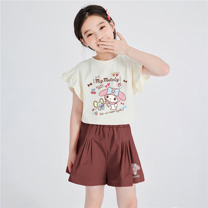 フリル袖 柔らか生地 カジュアル Tシャツ+ショートパンツ セットアップ n-141