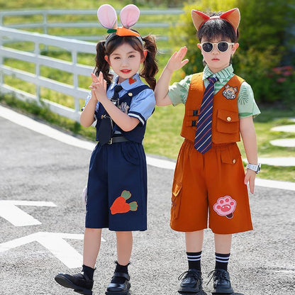 5点セット 半袖トップス+ベスト+パンツ+ネクタイ+帽子 セットアップ n-171