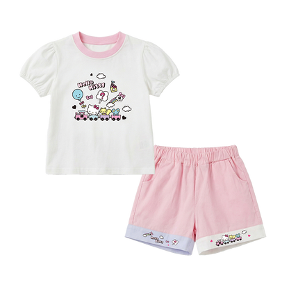 甘いピンク 配色 トップス+パンツ セットアップ n-347