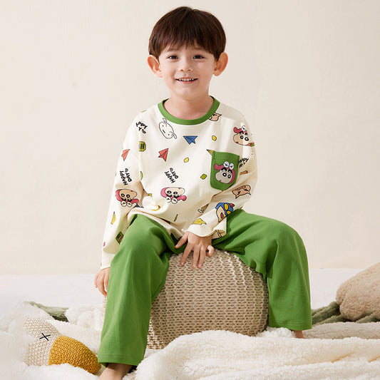締め付けなし 総柄 長袖  Tシャツ+ロングパンツ セットアップ n-255