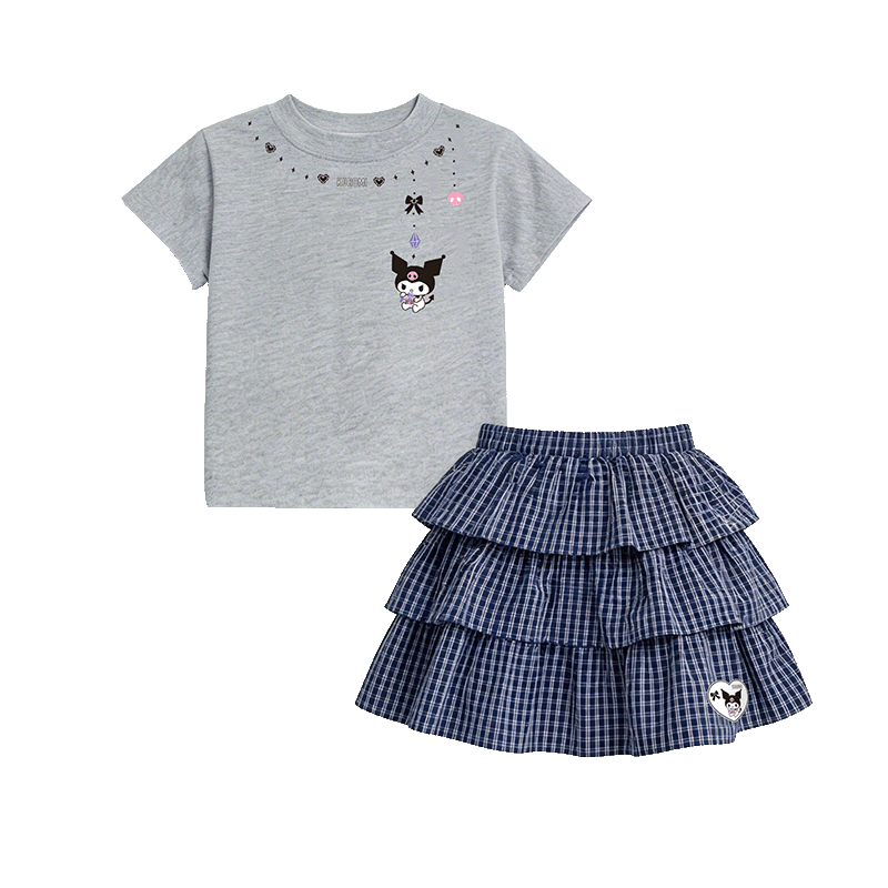 通気性に優れた 夏用 クルーネック Tシャツ+フリルスカート セットアップ n-313