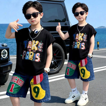 プリント ノースリーブ Tシャツ+ショーツ セットアップ n-169