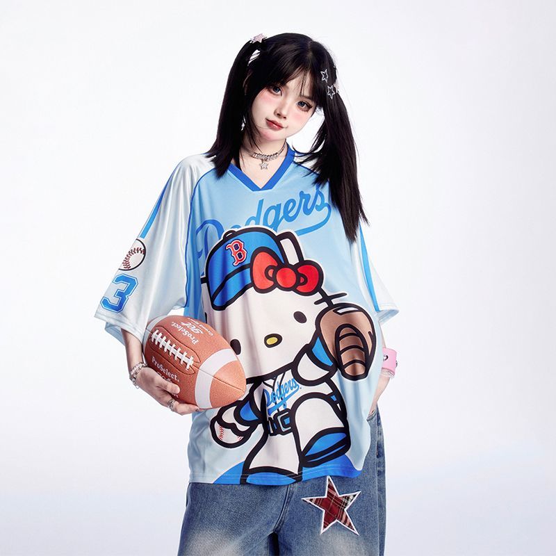 サテン光沢生地 プリント 総柄 ゆったり ルーズ Tシャツ C-50031