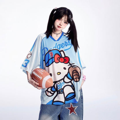サテン光沢生地 プリント 総柄 ゆったり ルーズ Tシャツ C-50031