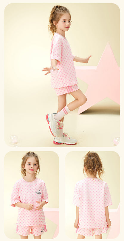カジュアル派 総柄 半袖 トップス+ショーツ 子供服 セットアップ n-110