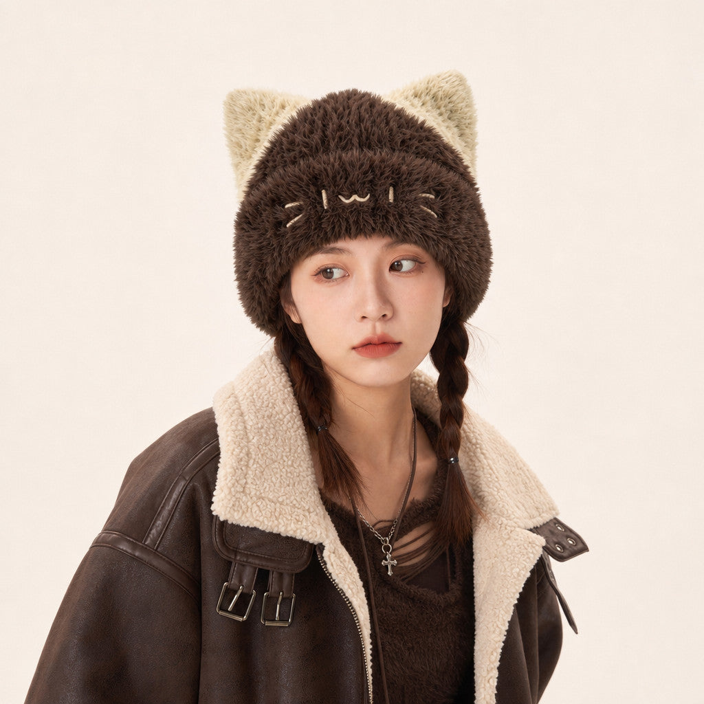 ふわふわ猫耳 あったか 防寒 伸縮性 やわらか 秋冬 ハット 帽子 C-70010
