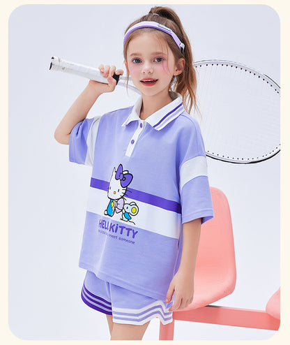 子供用 配色切替 半袖 ポロシャツ+ショーツ セットアップ n-103