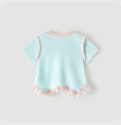 可愛らしい雰囲気 甘め 切り替え フリル裾 Tシャツ n-354