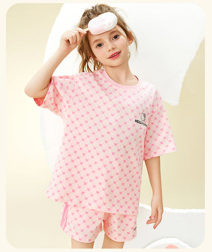 カジュアル派 総柄 半袖 トップス+ショーツ 子供服 セットアップ n-110
