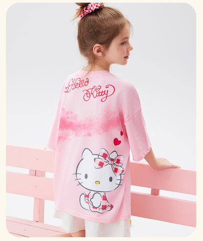 通気性良い 丸首 水染め風 プリント Tシャツ n-113