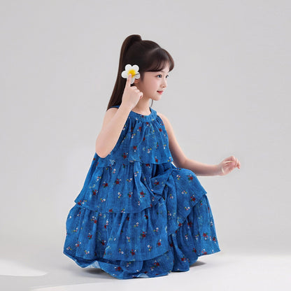 フリル ノースリーブ 花柄 涼しい ケーキワンピース n-164