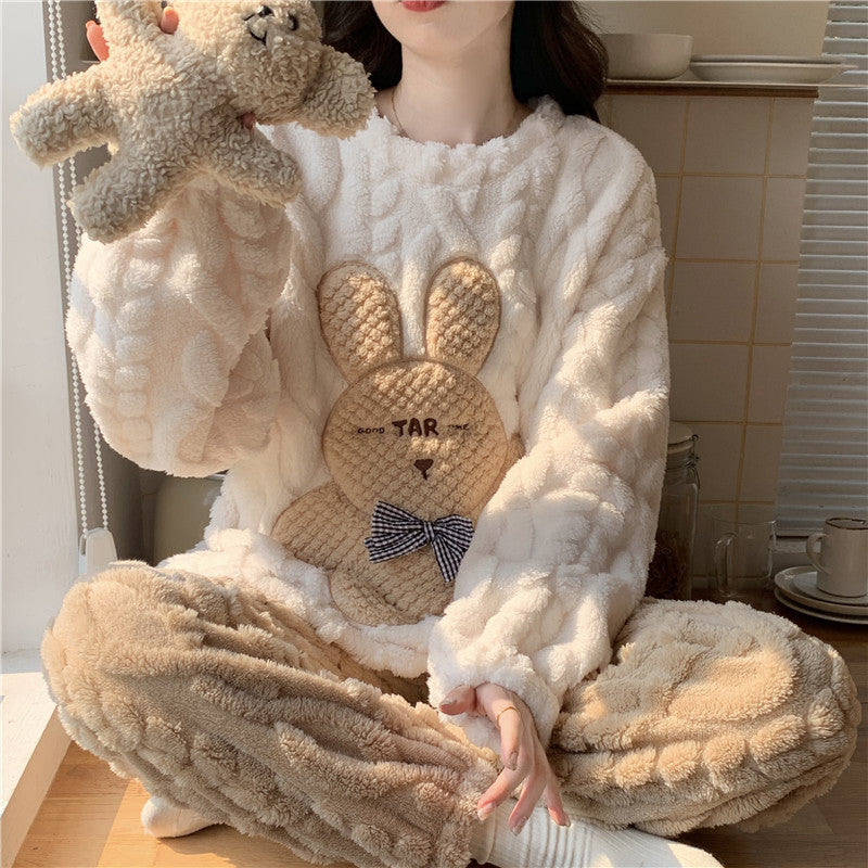 秋冬新作 もこもこ 厚手 あったか トップス+パンツ パジャマセット C-70006