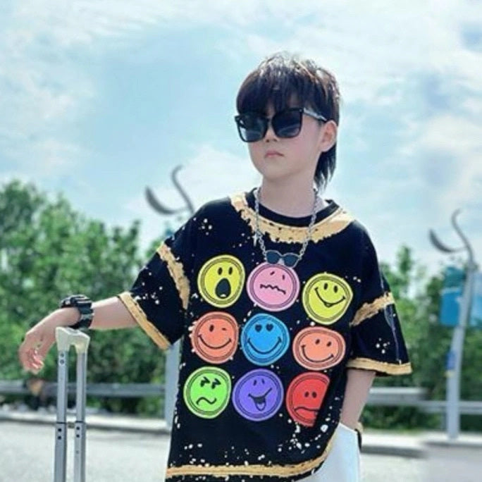 個性派 スマイル顔 Tシャツ+五分丈 ショーツ セットアップ n-168