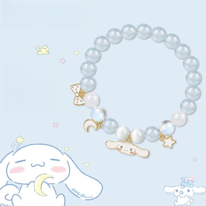 大人可愛い 星月チャーム付 プレゼントに最適 ビーズブレスレット C-154