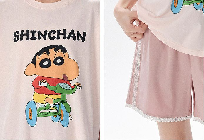 【カップル】プリント ペア 半袖 パジャマ Tシャツ+ハーフパンツ セットアップ C-50008